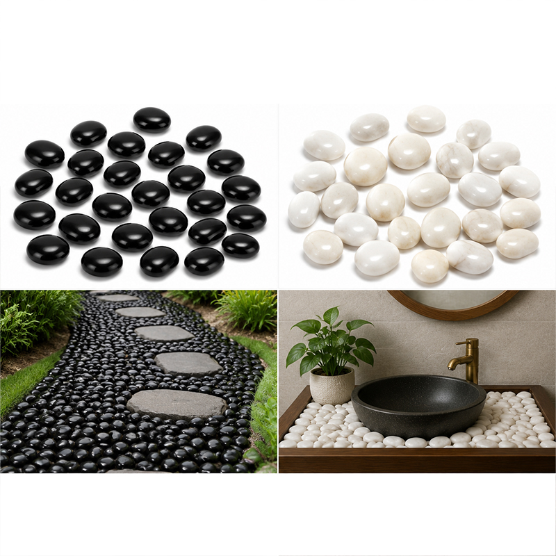 Aquarium Fish Store - White&Black Polished River Rocks 200g-400g, Smooth